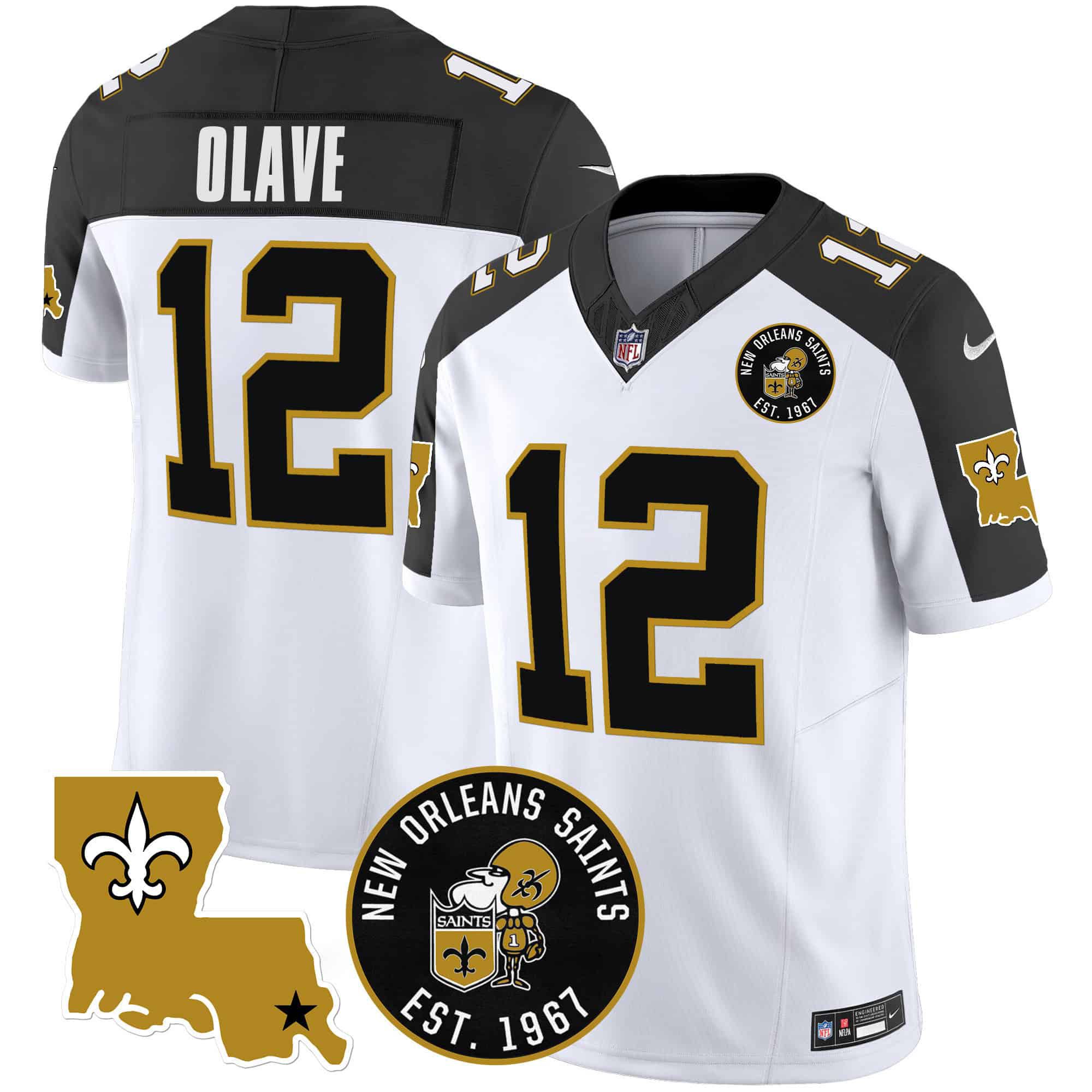 Men New Orleans Saints 12 Olave White 2024 Nike 1967 Patch Vapor Limited NFL Jersey style 1